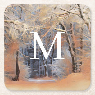 Winterlandschaft mit verschneiten Bäumen Aquarell Rechteckiger Pappuntersetzer