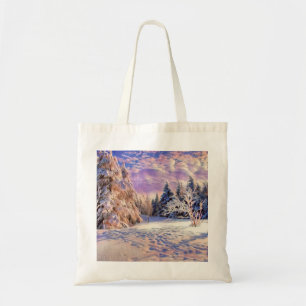Winterlandschaft mit verschneiten Bäumen Aquarell Tragetasche