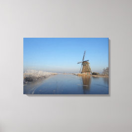 Winterlandschaft mit Windmühle und Eis Leinwanddruck