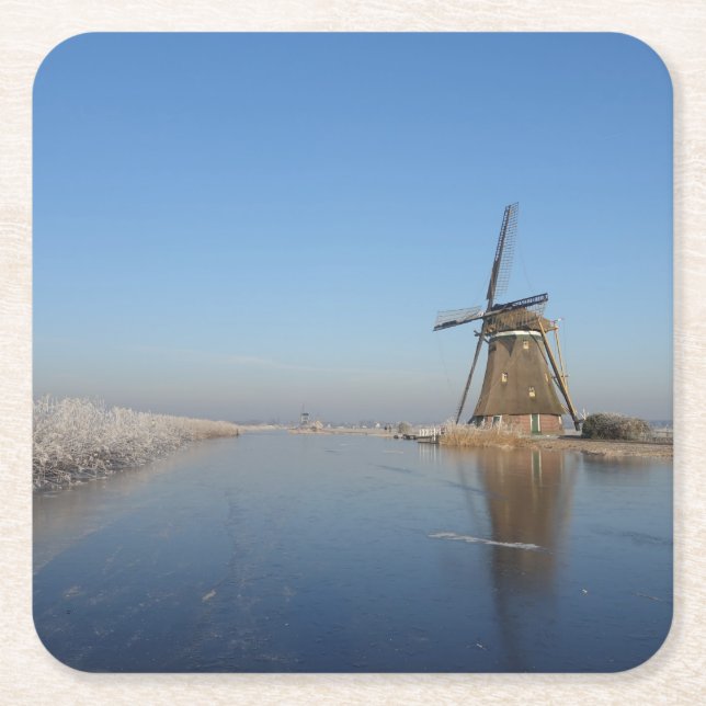 Winterlandschaft mit Windmühle und Eis Rechteckiger Pappuntersetzer (Vorderseite)