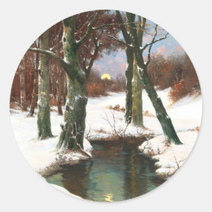 Winterlandschaft mit zunehmendem Mond Runder Aufkleber