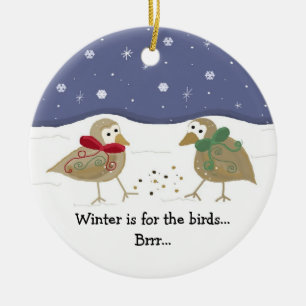 Winterlandschaft mit zwei kleinen Vögeln Keramikornament