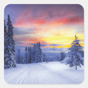 Winterlandschaft Quadratischer Aufkleber