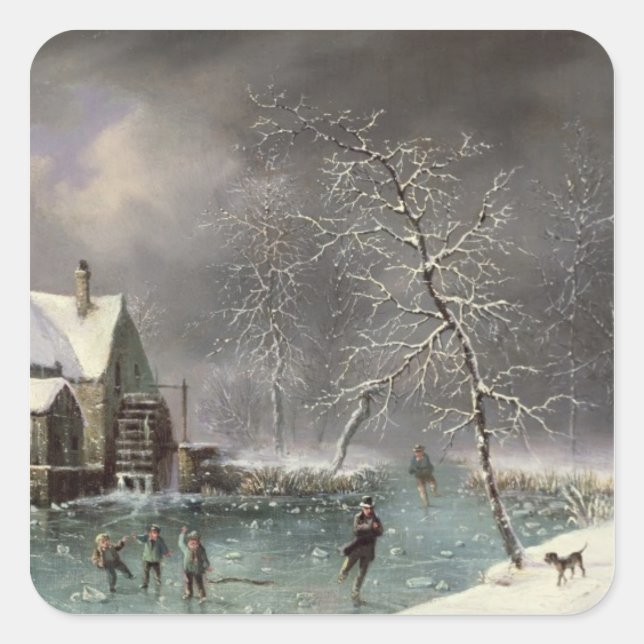 Winterlandschaft Quadratischer Aufkleber (Vorderseite)