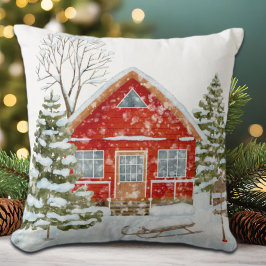 Winterlandschaft Rotes Haus Kissen