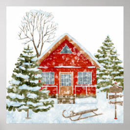 Winterlandschaft Rotes Haus Poster