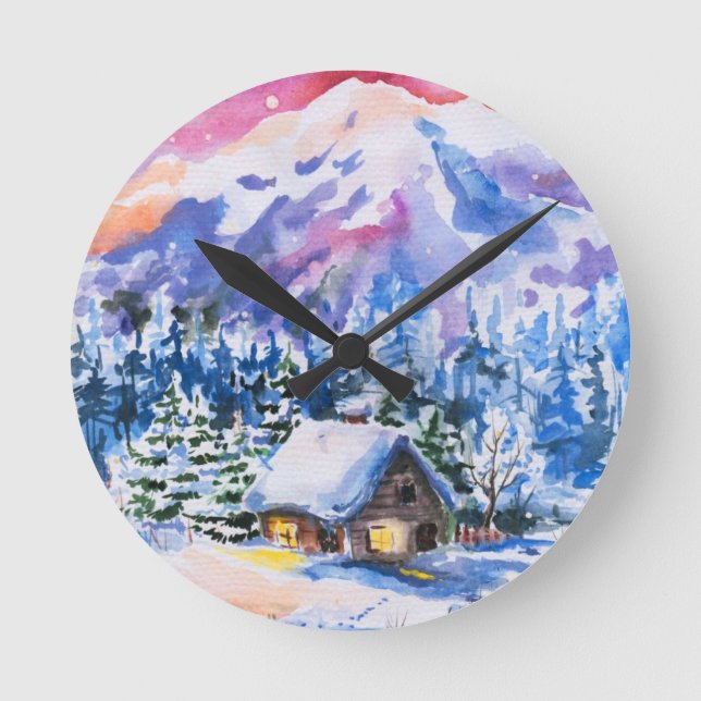 Winterlandschaft Runde Wanduhr (Vorderseite)