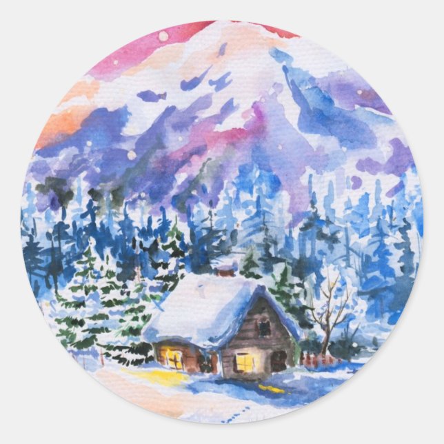 Winterlandschaft Runder Aufkleber (Vorderseite)