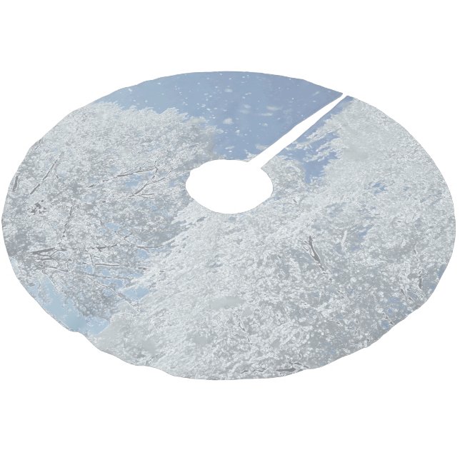 Winterlandschaft Schnee Eis Baum Schneeflocken Polyester Weihnachtsbaumdecke (Schrägansicht)