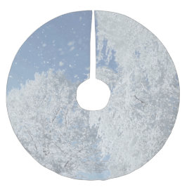 Winterlandschaft Schnee Eis Baum Schneeflocken Polyester Weihnachtsbaumdecke