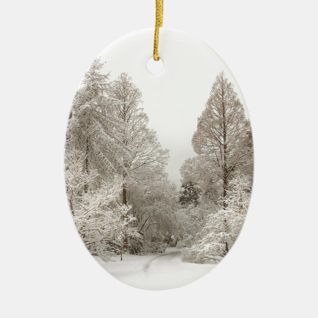 Winterlandschaft Schneebäume Dekorationen Keramik Ornament (Vorne)