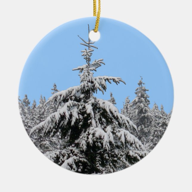Winterlandschaft Schneebäume Dekorationen Keramik Ornament (Vorne)