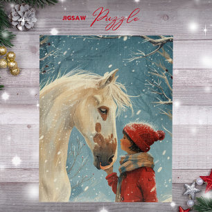 Winterlandschaft Schönes Pferd- und Girl-Puzzle