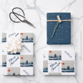 Winterlandschaft Snowy Forest Moon Weihnachten Geschenkpapier Set