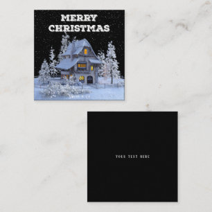 Winterlandschaft Snowy House Frohe Weihnachtsfeier Quadratische Visitenkarte