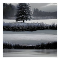 Winterlandschaft und Baum, Schwarz und Weiß - Kuns