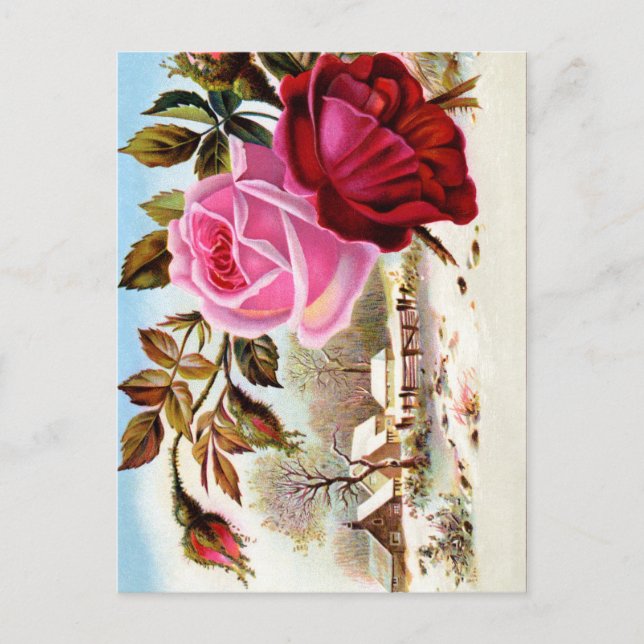 Winterlandschaft und Blume Postkarte (Vorderseite)