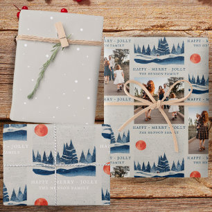 Winterlandschaft Wald Mond Familienfoto Geschenkpapier Set