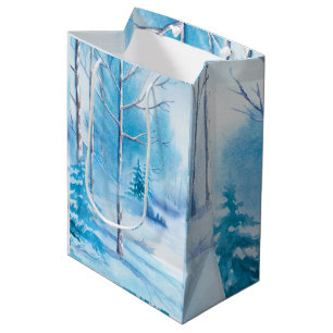 Winterlandschaft Wasserfarben Illustration Mittlere Geschenktüte