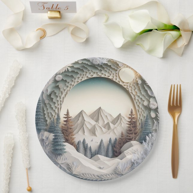 Winterlandschaft Weihnachten Weihnachten 3D Look P Pappteller (Hochzeit)