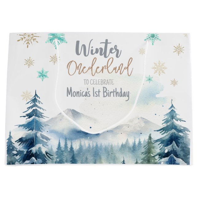 Winterlandschaft wunderbarer Geburtstag Große Geschenktüte (Vorderseite)