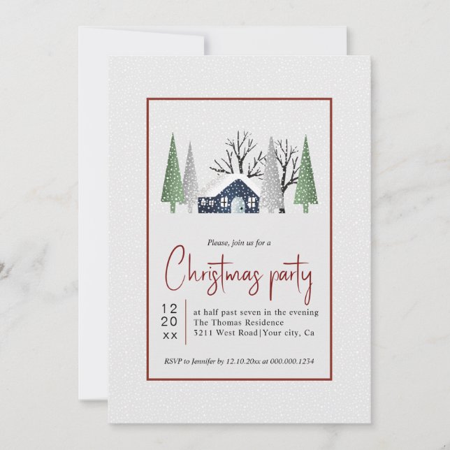 Winterlandschaften und Schneefall Weihnachts-Party Einladung (Vorderseite)