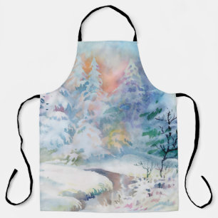 Winterlandschaftsdarstellung in Aquarellfarben Schürze