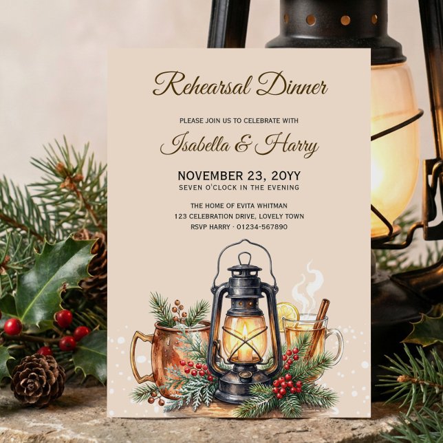 Winterlaternen-Drinks Probeessen Einladung (Rehearsal Dinner invitation for the winter and christmas holiday season by Darling & May)