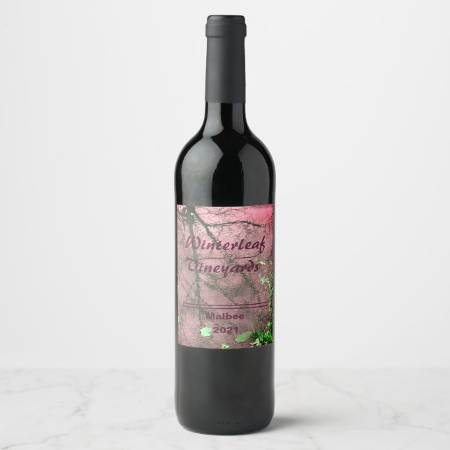 "Winterleaf" Rosa Oben, Set von 6 Weinetiketten Weinetikett (Vorderseite)