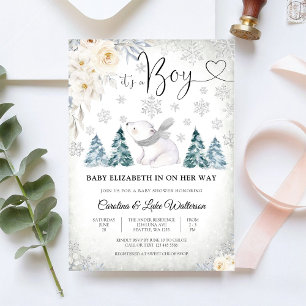 Winterliche Babyparty-Einladung für Eisbärenbaby Einladung