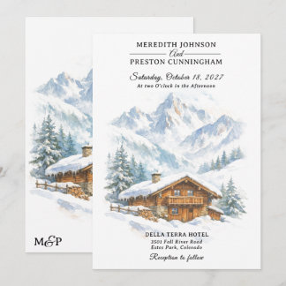 Winterliche Berghütte-Wasserfarben-Hochzeit im Sch Einladung