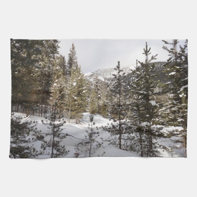 Winterliche Bergszene in Montana Geschirrtuch (Horizontal)