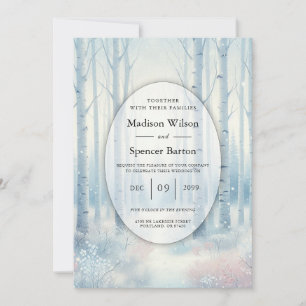 Winterliche Blaue Birkenwald Hochzeit Einladung