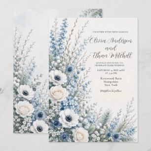 Winterliche blaue florale Hochzeit Einladung