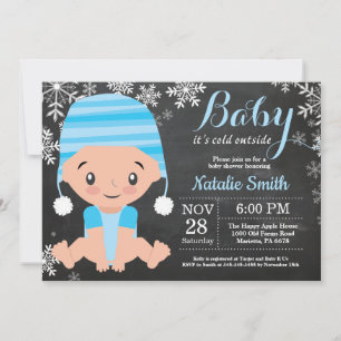 Winterliche Blaue Jungen-Baby-Party-Einladung auf Einladung