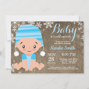 Winterliche Blaue Jungen-Baby-Party-Einladung Burl Einladung