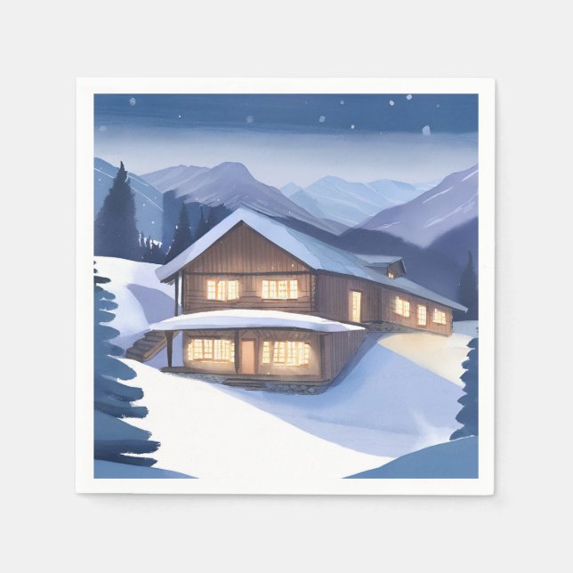 Winterliche Blockhütte Serviette (Vorderseite)