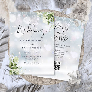 Winterliche Blumen Hochzeit QR-Code Einladung
