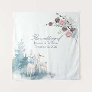 Winterliche Blumen- und Blattwasserfarben-Hochzeit Wandteppich