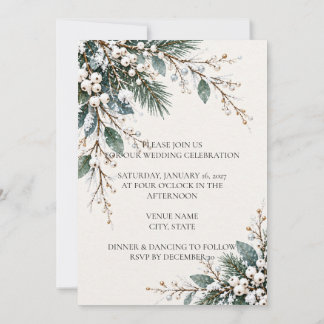Winterliche botanische Hochzeitseinladung Einladung