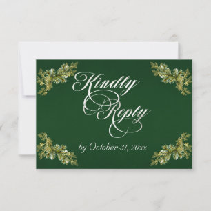 Winterliche botanische Kalligrafie - Silber/Smarag RSVP Karte