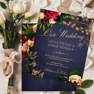 Winterliche elegante Hochzeitseinladung mit Blumen