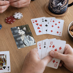 Winterliche Fantasie-Husky-Hund-Drache-Burg Spielkarten