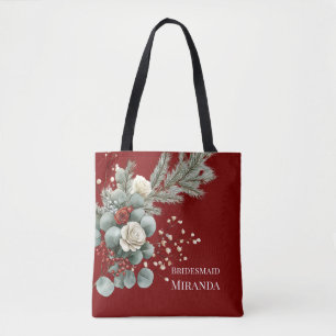 Winterliche Florale Rot Weiße Rose Brautjungfer Tasche