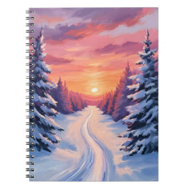 Winterliche Kiefernlandschaft Sonnenuntergang | Pa Notizblock