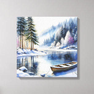 Winterliche Leinwandkunst am See Leinwanddruck