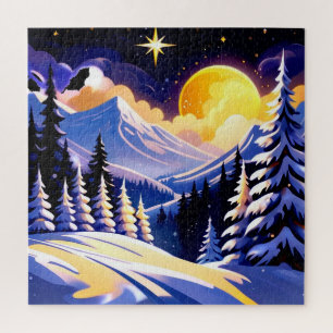 Winterliche Nachtlandschaft mit schneebedeckten Be