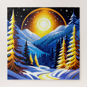 Winterliche Nachtlandschaft mit schneebedeckten Be
