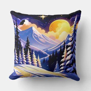 Winterliche Nachtlandschaft mit schneebedeckten Be Kissen