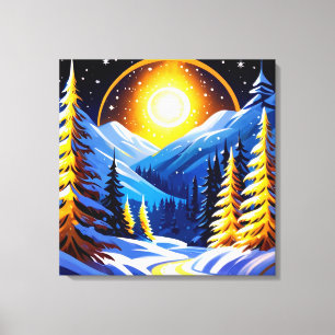 Winterliche Nachtlandschaft mit schneebedeckten Be Leinwanddruck